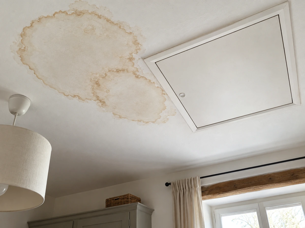 Auréoles brunes au plafond sous les combles, sans pluie : photo