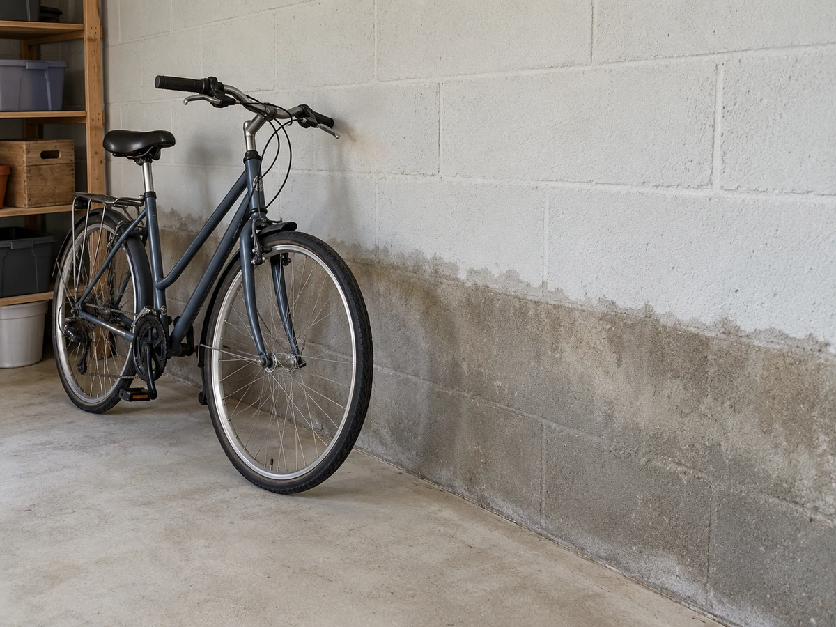 Bande humide en bas des murs après une dalle béton : photo