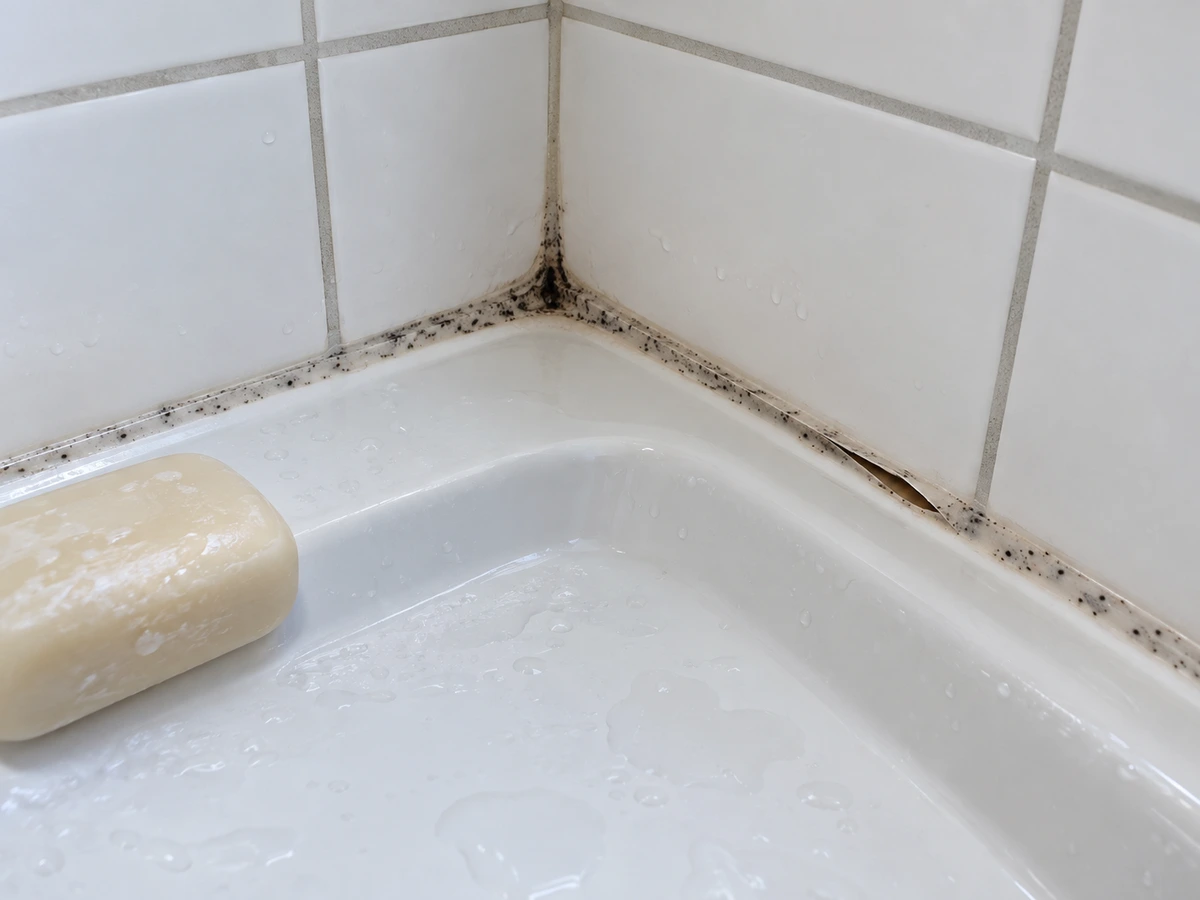 Joint de silicone de douche noirci : photo