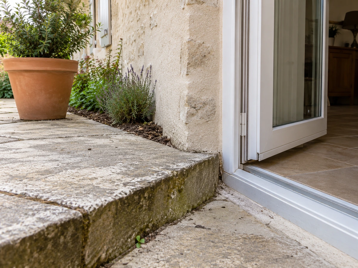 Terrasse ou terre plus haute que le plancher intérieur : photo