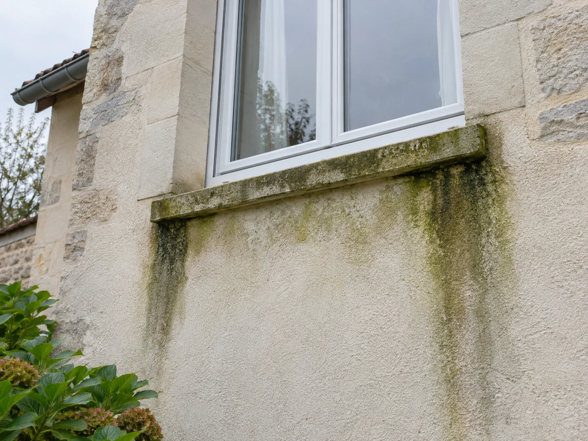 Traînées vertes ou noires sur la façade nord : photo